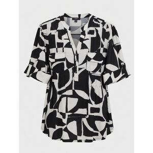 Cocomo Women's Plus Size 1X Black & Ivory Geo Print Pintuck Short Sleeve Top